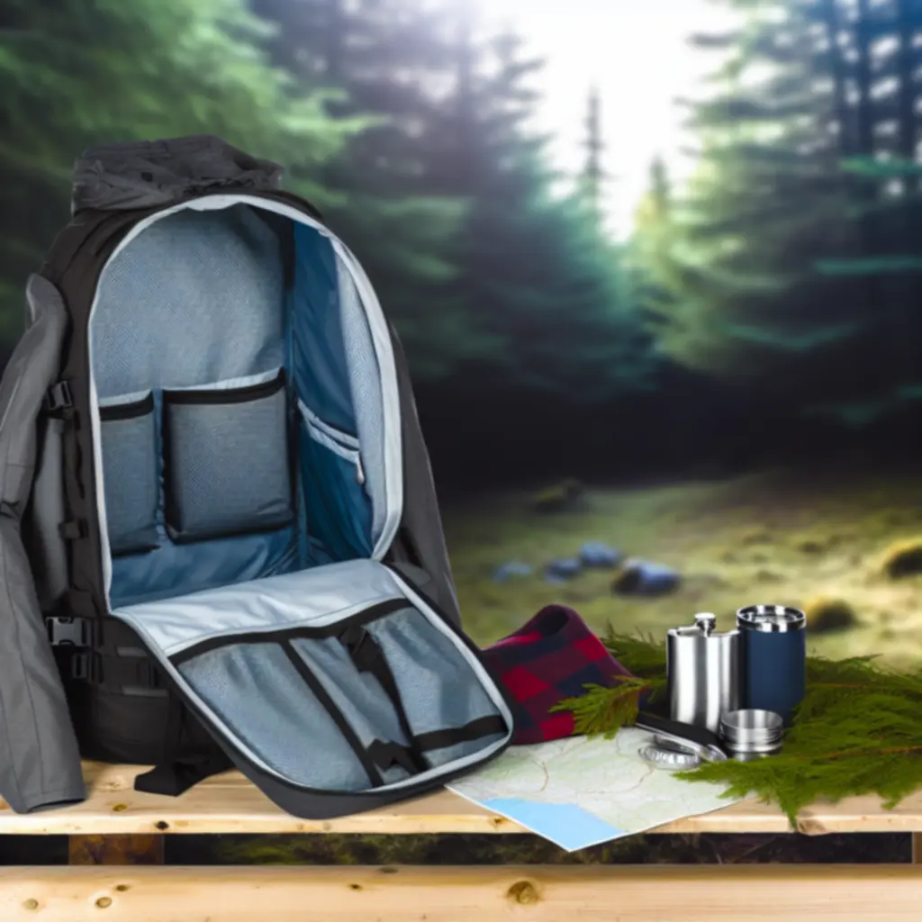 Osoba dopasowująca plecak trekkingowy, prezentująca prawidłowe ułożenie pasów