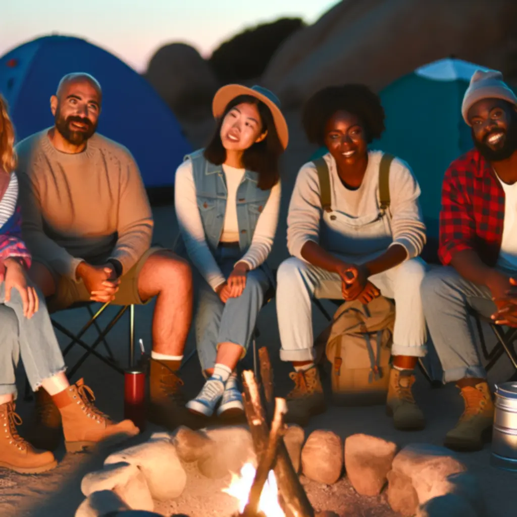 Klienci przy ognisku na kempingu