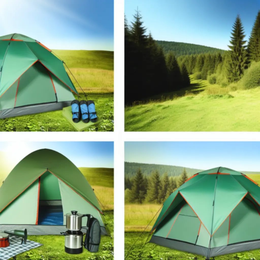 Różne modele namiotów turystycznych ustawione na polanie, ilustrujące wybór odpowiedniego namiotu